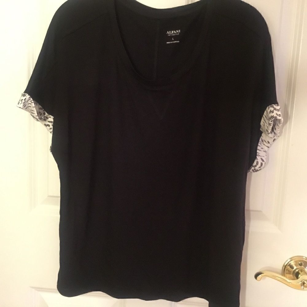NWT Alfani Knit Black S/S PJ Top Size Medium